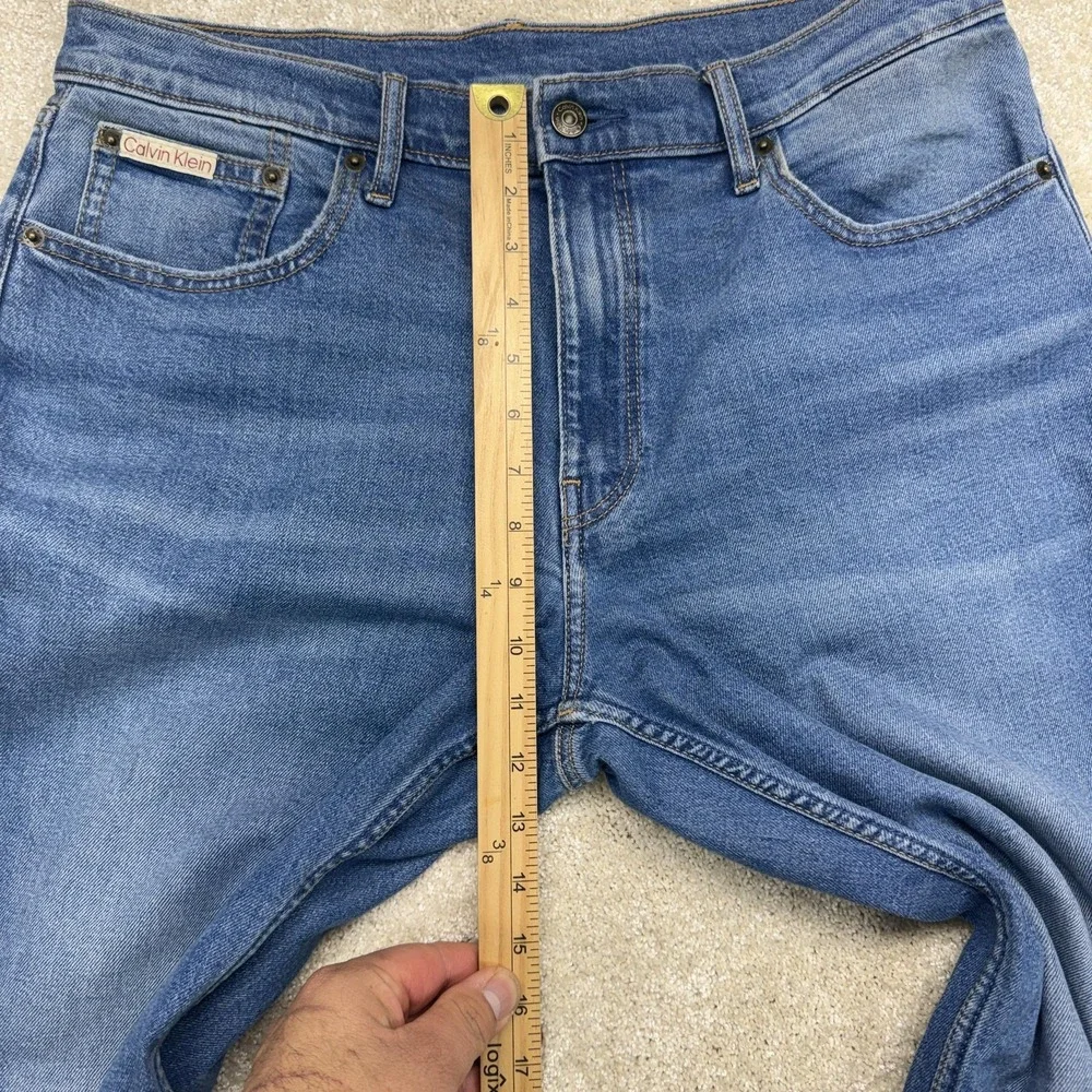 Calvin Klein Original Straight Jeans Womens 32x28 Blue Stretch‎ Denim Mid Rise